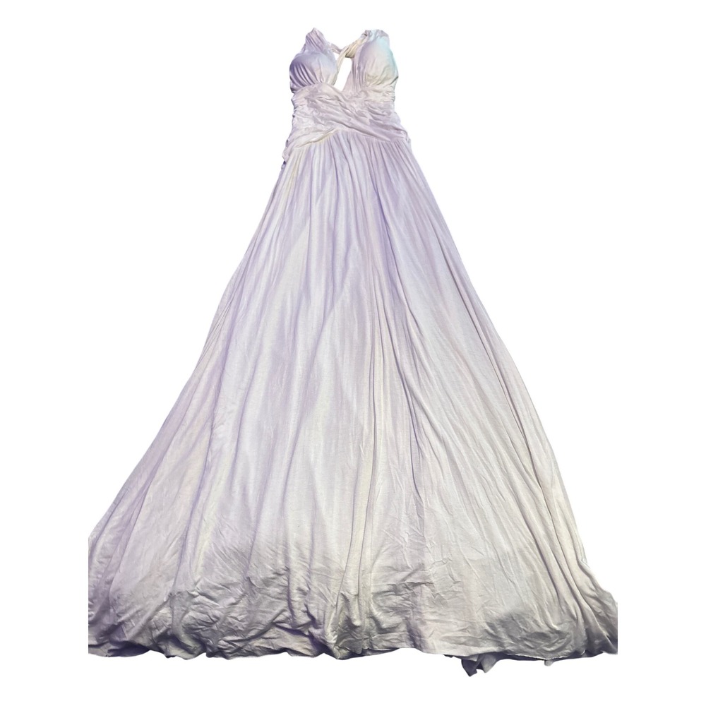 Rubber Ducky White Ruched Plunge Halter Backless Bridal Maxi Gown 500042 L